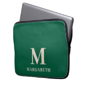 Eleganter Forest Green Monogram Laptop Sleeve (Vorderseite Links)