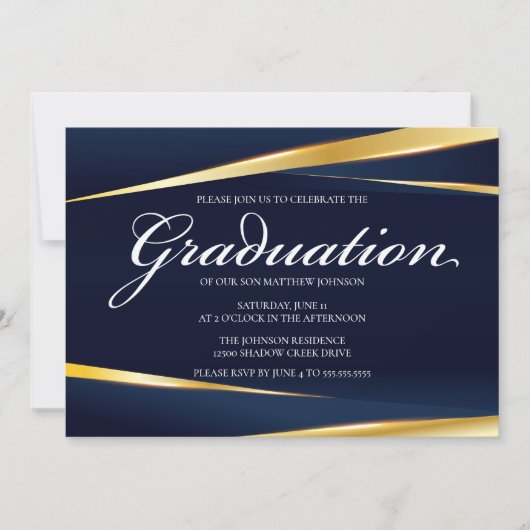 Eleganter formaler Abschluss für Navy Blue Gold Ge Einladung (Vorderseite)
