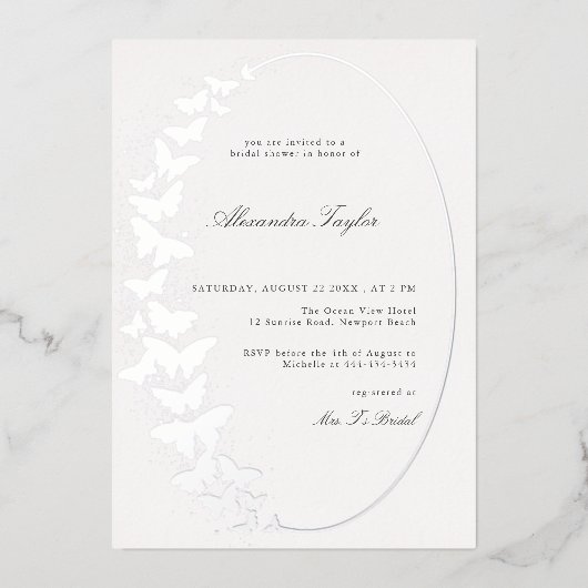 Eleganter formaler klassischer Schmetterling Brida Folieneinladung (Vorderseite)