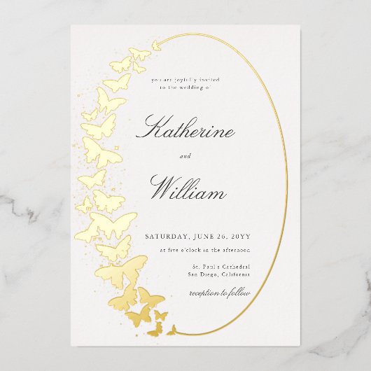 Eleganter formaler klassischer Schmetterlingsrahme Folieneinladung (Vorderseite)