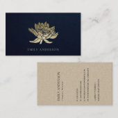 ELEGANTER FORMALER TRENDY NAVY IMITATS GOLD LOTUS VISITENKARTE (Vorne/Hinten)