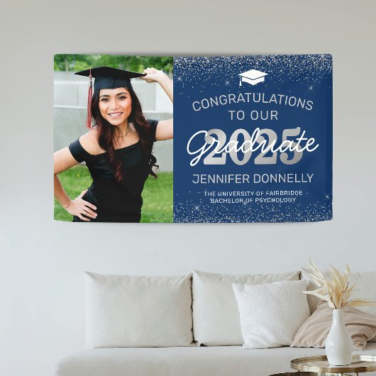Eleganter Foto Abschluss Blue & Silver Banner