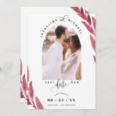 Eleganter Foto Arch und Berry Blätter Wedding Save The Date (Vorne/Hinten)