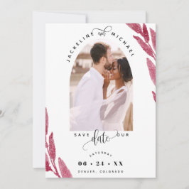 Eleganter Foto Arch und Berry Blätter Wedding Save The Date