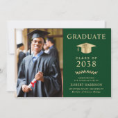 Eleganter Foto Green Gold Uni-Abschluss Ankündigung (Vorderseite)