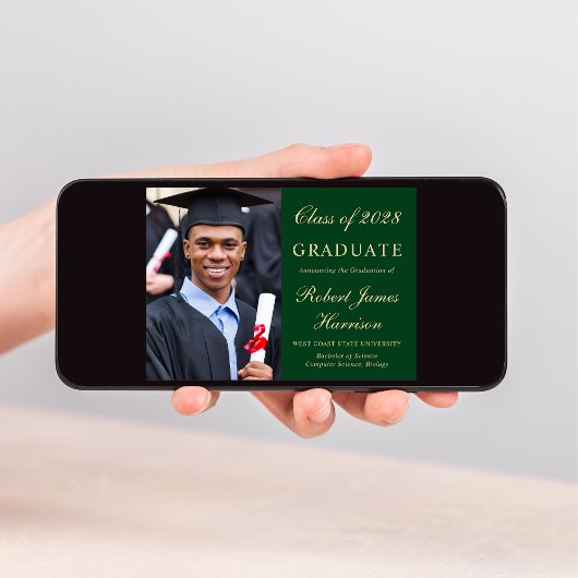 Eleganter Foto Green Gold Uni-Abschluss Ankündigung