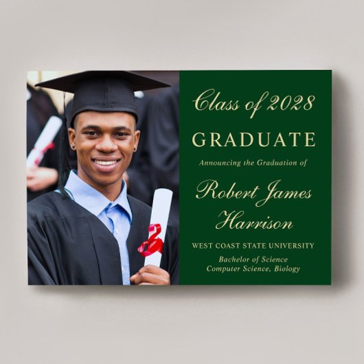 Eleganter Foto Green Gold Uni-Abschluss Ankündigung