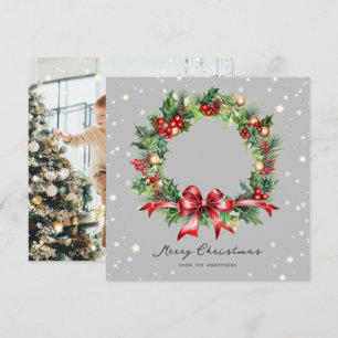 Eleganter Foto-Grünkränze-Weihnachtskarte Feiertagskarte