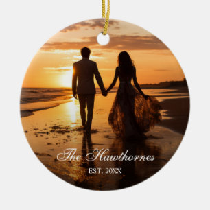 Eleganter Foto Name Jahr Keramik Ornament