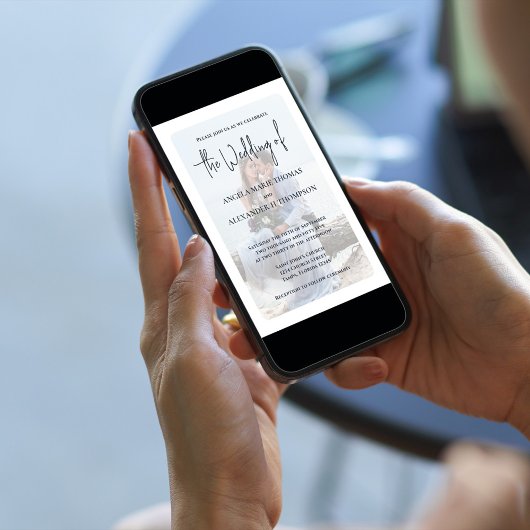 Eleganter Foto Overlay Simple Dunkel Gray QR Code Einladung