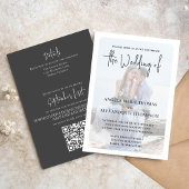 Eleganter Foto Overlay Simple Dunkel Gray QR Code Einladung