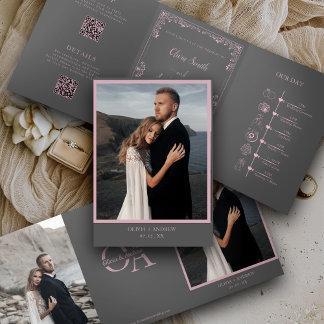 Eleganter Foto-QR-Code Alles in einem RSVP-Hochzei Dreifach Gefaltete Einladung