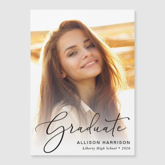 Eleganter Foto Script Abschluss Magneteinladung (Vorderseite)