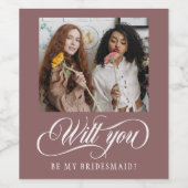 Eleganter Foto Typografie Bridesmaid-Vorschlag Weinetikett (Einzelnes Label)