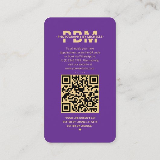 Eleganter Fotograf Royal Lila Modern Visitenkarte (Rückseite)