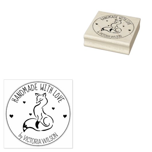 Eleganter Fox, handgefertigt mit Liebe, Gummistempel (Stempel)