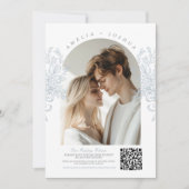 Eleganter französischer Blumenbogen mit QR-Code Einladung (Vorderseite)
