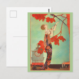 Eleganter französischer Jugendstil Papageien Vogel Postkarte