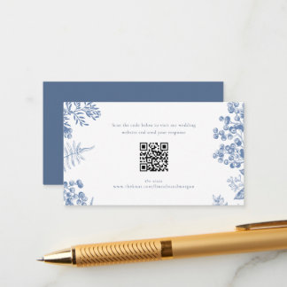 Eleganter französischer QR-Code für Blue Floral We Begleitkarte
