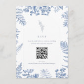 Eleganter französischer QR-Code für Blue Floral We Begleitkarte (Vorderseite)