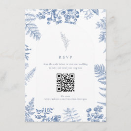 Eleganter französischer QR-Code für Blue Floral We Begleitkarte