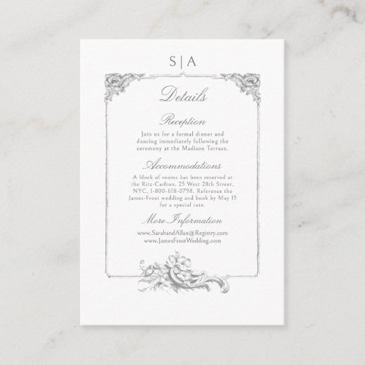 Eleganter französischer Rokoko Begleitkarte (Vorderseite)