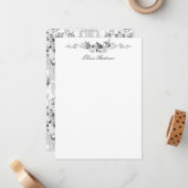 Eleganter französischer Rokoko Black and White Flo Mitteilungskarte (Vorderseite/Rückseite Beispiel)