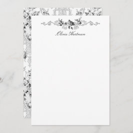 Eleganter französischer Rokoko Black and White Flo Mitteilungskarte