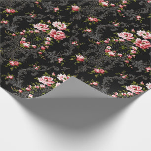 Eleganter französischer Rokoko Floral-Black Hinte Geschenkpapier