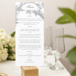 Eleganter französischer Rokoko Floral Menükarte<br><div class="desc">Diese klassische Suite historischer Dekorationen wird durch die Schnitte des französischen Hofmalers Alexis Peyrotte aus dem 18. Jahrhundert inspiriert. Sie sind mit hellgrauen Blätter aus weißem Akanthus,  verzierten Schriftrollen,  Blume und Bäumen geschmückt. Enthält bearbeitbare Textfelder für Ihre Menüoptionen.</div>