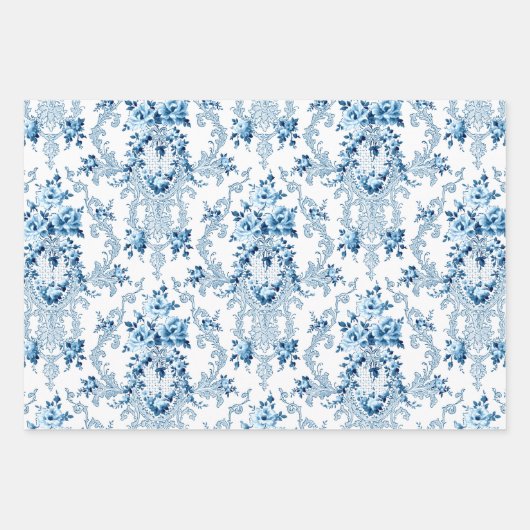 Eleganter französischer Rokoko Floral-Pink, Gray & Geschenkpapier Set (Vorderseite 3)