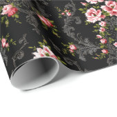 Eleganter französischer Rokoko floral-schwarzer Hi Geschenkpapier (Rolleneckpunkt)