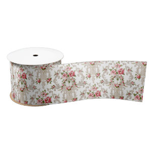 Eleganter französischer Rokoko Floral-White Hinte Satinband