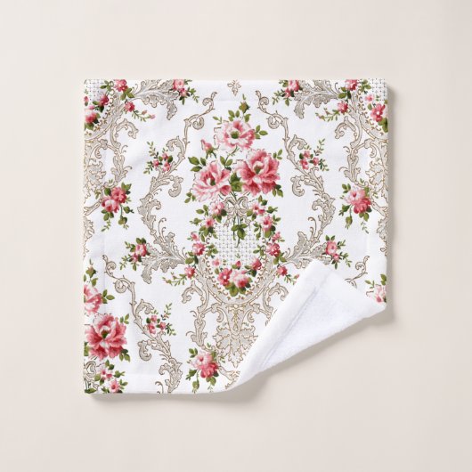 Eleganter französischer Rokoko floralweißer Hinter Badhandtuch Set (Waschlappen)