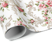 Eleganter französischer Rokoko floralweißer Hinter Geschenkpapier (Rolleneckpunkt)