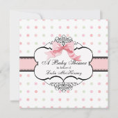 Eleganter französischer Rosa Ribbon Bow Dot Swirl Einladung (Vorderseite)