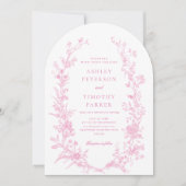 Eleganter französischer Rosa Toile Floral Wedding Einladung (Vorderseite)