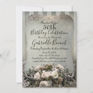 Eleganter französischer Vintage gestreifter floral Einladung