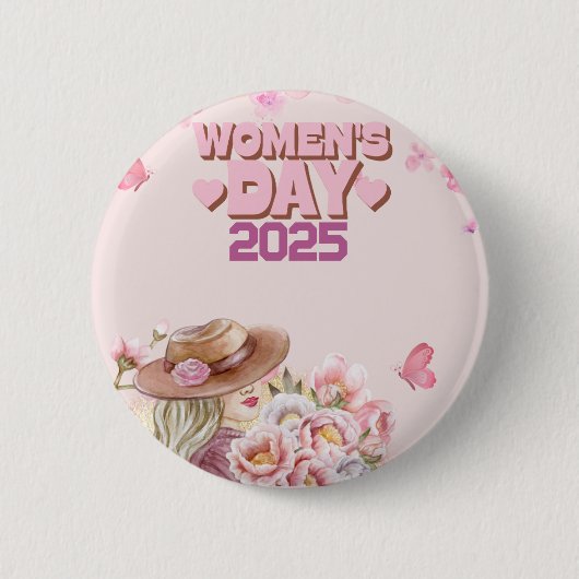 Eleganter Frauentag 2025 mit rosa Blumendesign Button (Vorderseite)