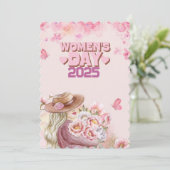 Eleganter Frauentag 2025 mit rosa Blumendesign Einladung (Stehend Vorderseite)
