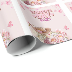 Eleganter Frauentag 2025 mit rosa Blumendesign Geschenkpapier