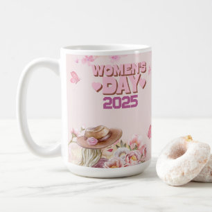 Eleganter Frauentag 2025 mit rosa Blumendesign Kaffeetasse