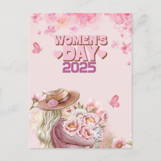 Eleganter Frauentag 2025 mit rosa Blumendesign Postkarte (Vorderseite)