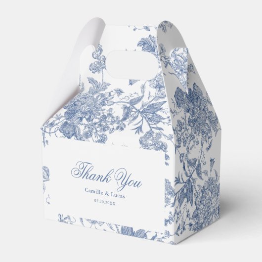 Eleganter French Vintag Blue Floral Jouy Geschenkschachtel (Vorderseite)