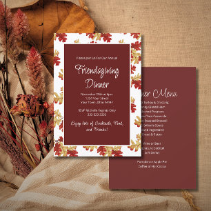 Eleganter Friendsgiving Dinner Menu Erntedank Einladung