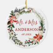 Eleganter frisch gezogener Winter-Blumenkranz Keramik Ornament (Hinten)