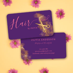 Eleganter Friseur Goldene Schere Pink Lila Visitenkarte