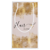 Eleganter Friseur Goldschere Friseurin Rosa Kleine Geschenktüte (Vorderseite)