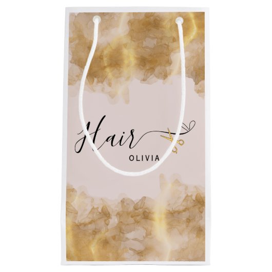 Eleganter Friseur Goldschere Friseurin Rosa Kleine Geschenktüte (Vorderseite)