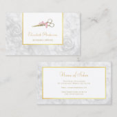 Eleganter Friseur Goldschere Weißrosenmarmor Visitenkarte (Vorne/Hinten)